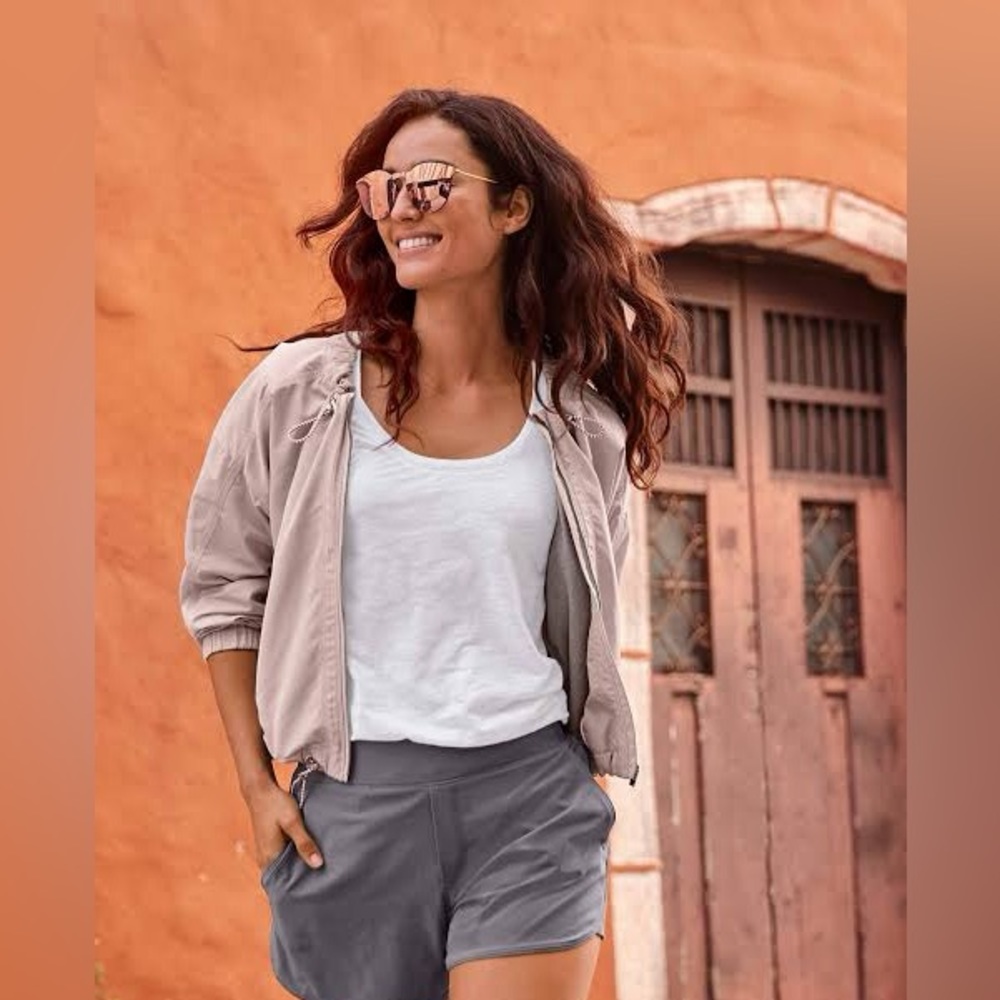 Light Beige Women's Bomber Jacket - Casual Zip Hoodie